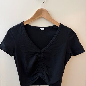 Wilfred Free Black Ruched V-Neck Crop Top